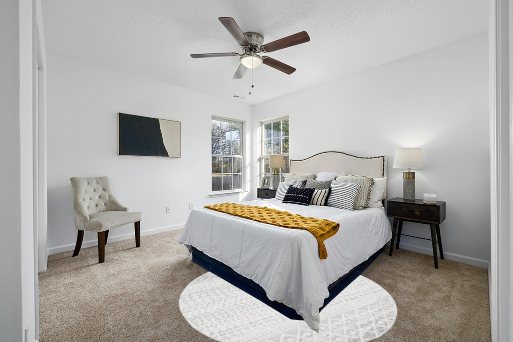 Grey room rug ideas in White and Yellow Modern Bedroom