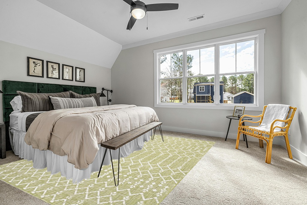 King size bed rug ideas in Grey Traditional Bedroom with King Bed