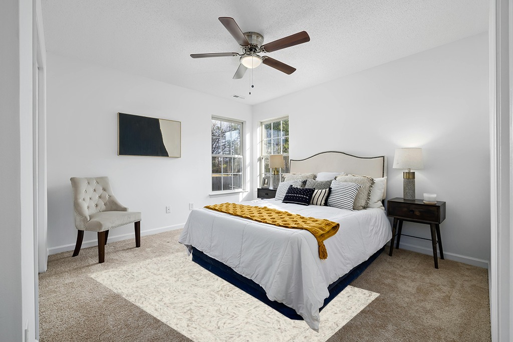 Modern bedroom rugs ideas in White and Yellow Modern Bedroom