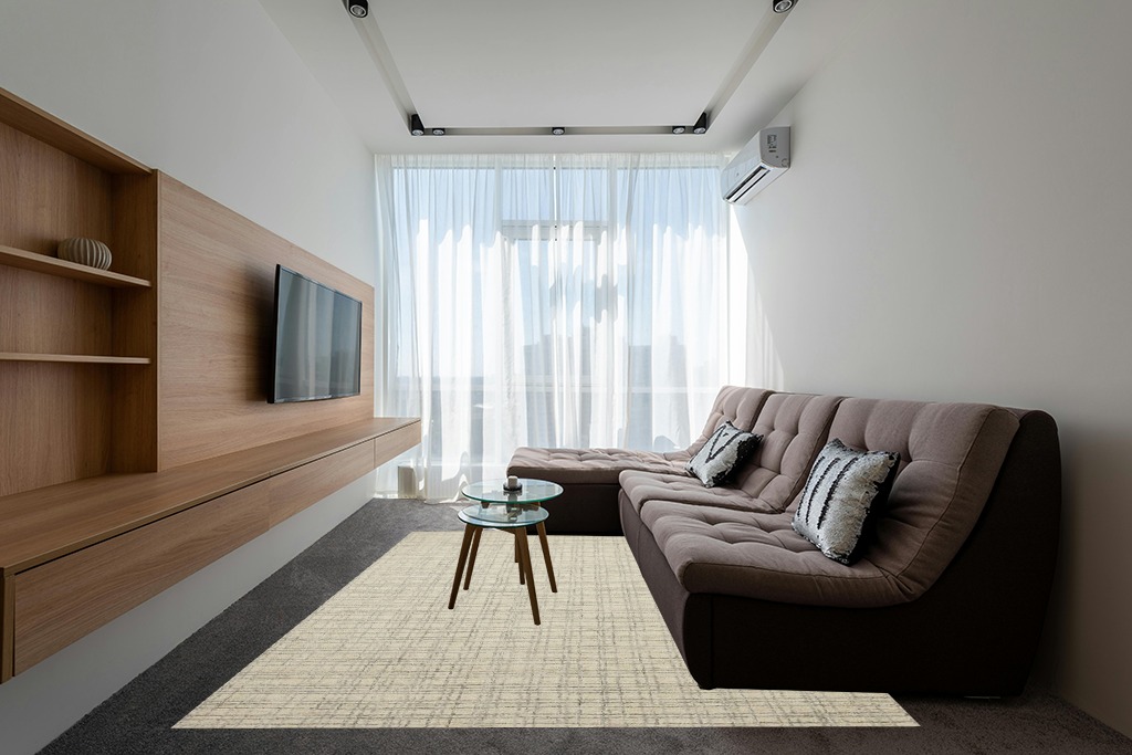 Rugs on grey carpet ideas in Grey Living Room with Brown Couch