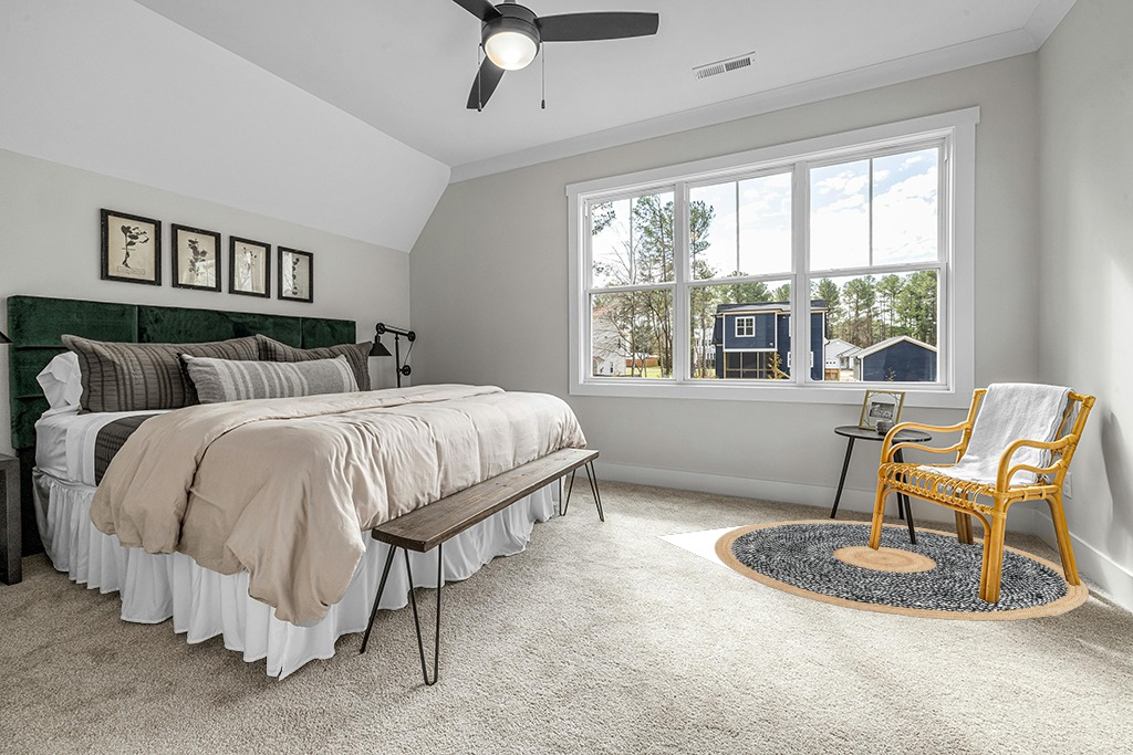 Round rug decorating ideas in Grey Traditional Bedroom with King Bed