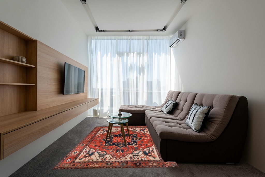 VK VK·LIVING Machine Washable Rug 6' x 9' Vintage Design Machine Washable Area Rugs with Non-Slip Backing for Living Room, Bedroom, Home Decor Area Rug, Red in Grey Living Room with Brown Couch