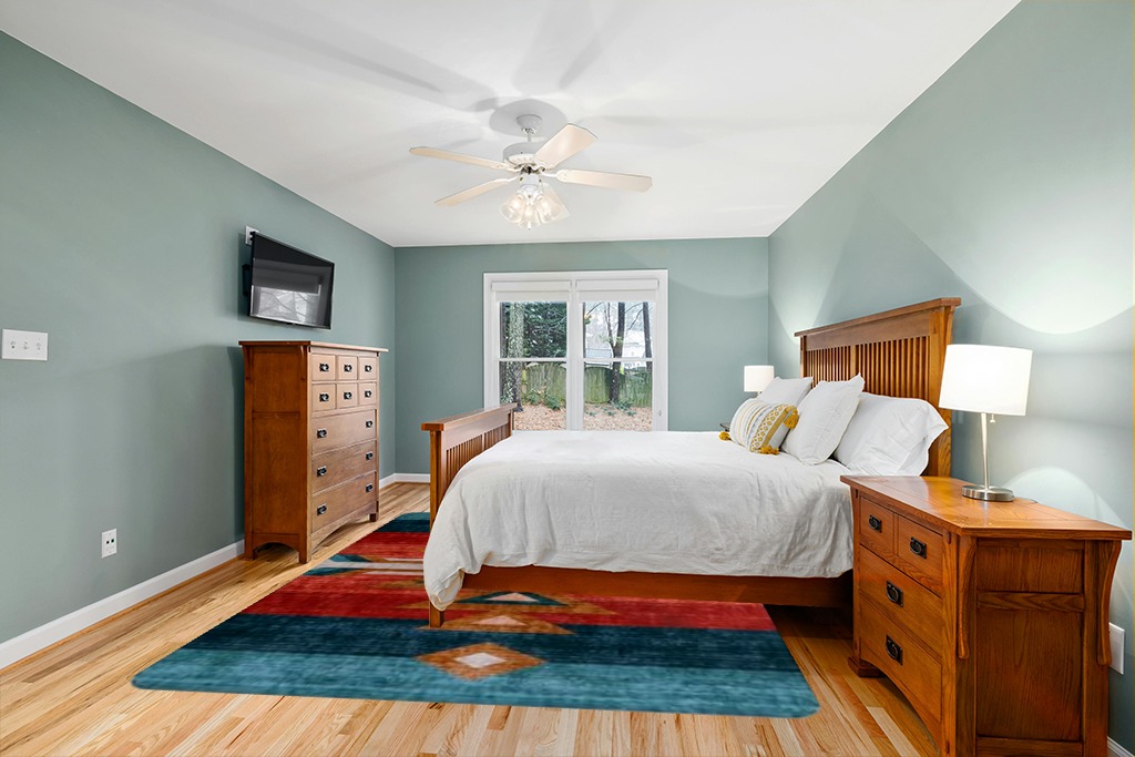 Rug ideas in Teal and Orange Wood Bedroom