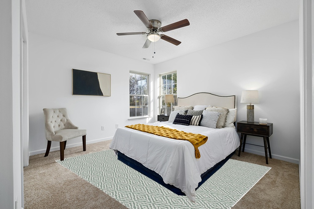 Grey room rug ideas in White and Yellow Modern Bedroom