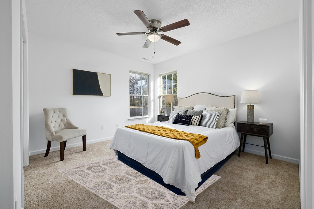 Grey room rug ideas in White and Yellow Modern Bedroom