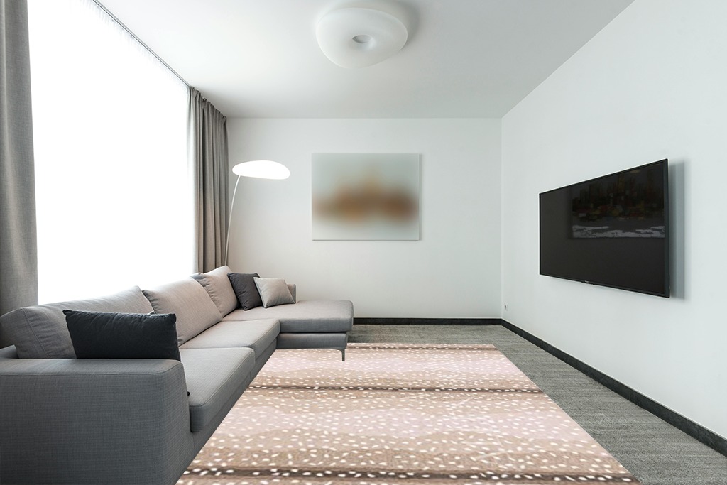 Rug over carpet ideas in Modern Living Room with Grey Couch