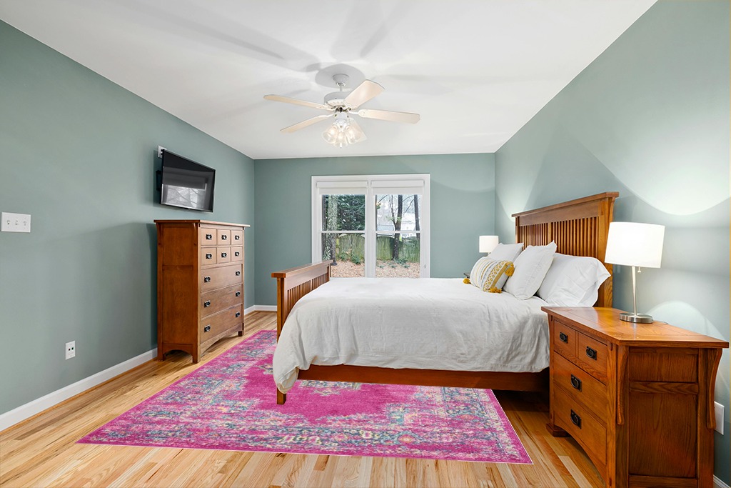 Rug ideas in Teal and Orange Wood Bedroom