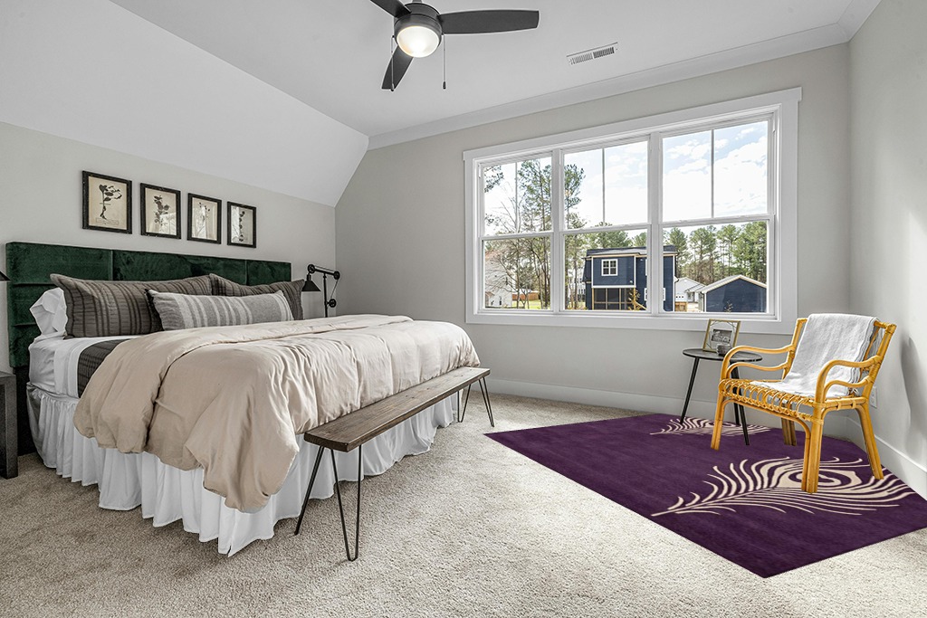 SAFAVIEH Soho Collection 8' Square Purple / Ivory SOH704A Handmade Premium Wool & Viscose Area Rug in Grey Traditional Bedroom with King Bed