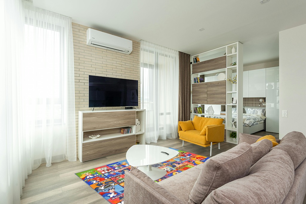 KC Cubs DC Super Hero Rug - ABC Alphabet - Traits & Emotions Playrug - Educational & Learning Carpets - Children’s Play - Rectangular Kids Play Carpet - Toddlers 2 & Up - Playroom, Classroom, Bedroom in Light Modern Living Room with TV