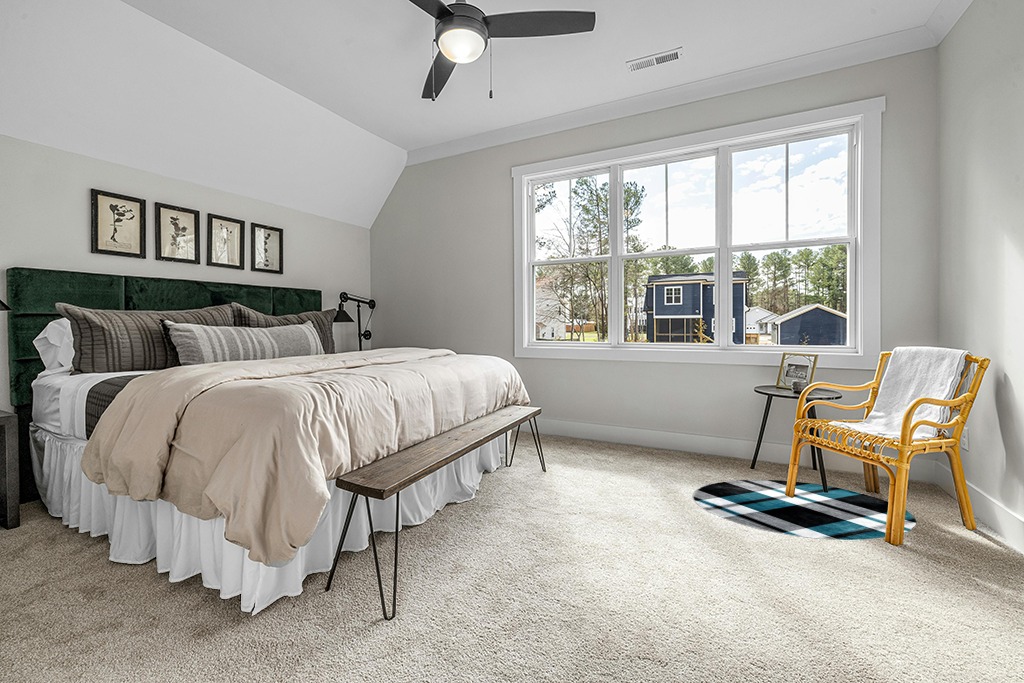 Round rug bedroom ideas in Grey Traditional Bedroom with King Bed