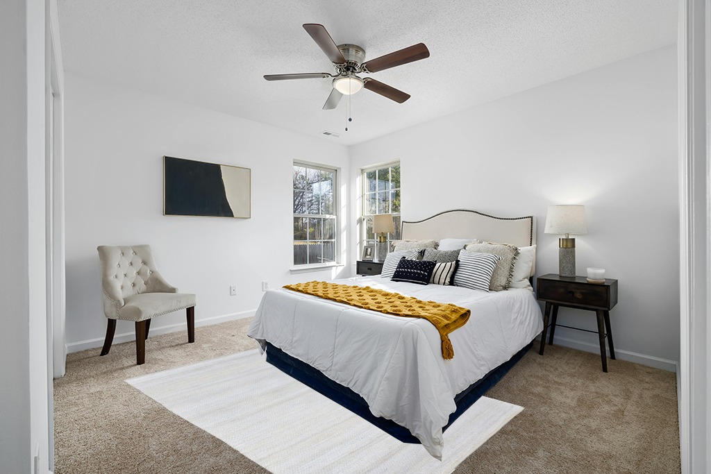 Grey room rug ideas in White and Yellow Modern Bedroom