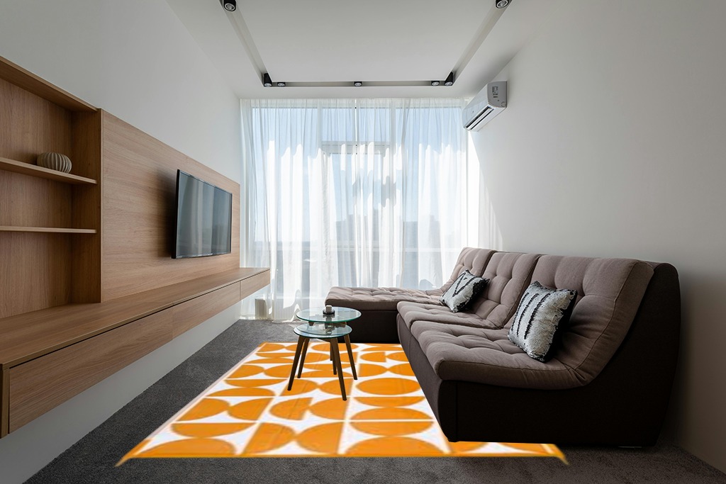 Wonnitar Outdoor Rugs 8x10 Waterproof Plastic Straw Rug, Large Outdoor Camping Rug for RV, Reversible Portable Outside Lightweight Area Rug for Backyard Balcony Beach Picnic (Orange,8'x10') in Grey Living Room with Brown Couch