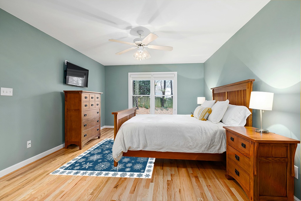 Blue rug ideas in Teal and Orange Wood Bedroom