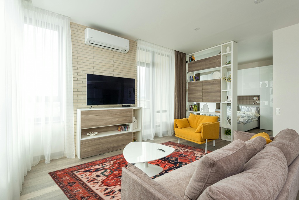 VK VK·LIVING Machine Washable Rug 6' x 9' Vintage Design Machine Washable Area Rugs with Non-Slip Backing for Living Room, Bedroom, Home Decor Area Rug, Red in Light Modern Living Room with TV