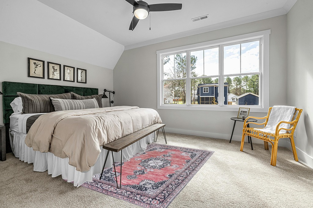 Grey room rug ideas in Grey Traditional Bedroom with King Bed