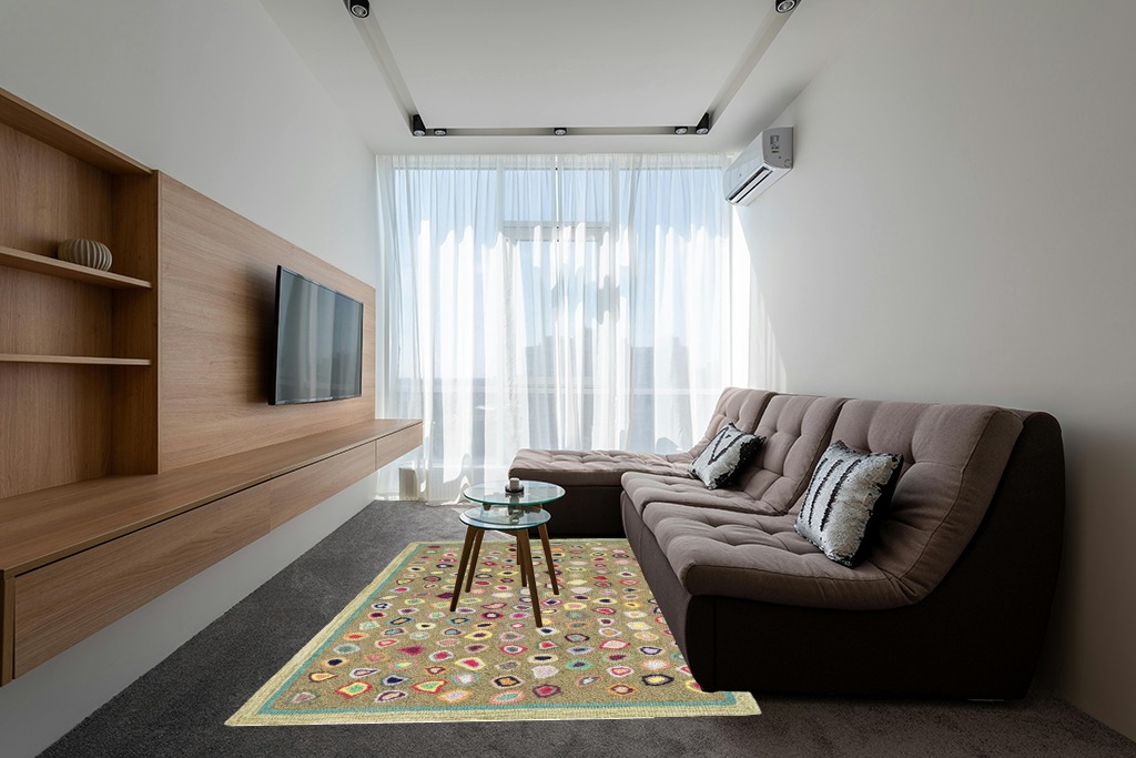 Dash and Albert Cat's Paw Sage Hand Micro Hooked Wool Rug, 6 X 9 Feet, Green Geometric Pattern in Grey Living Room with Brown Couch