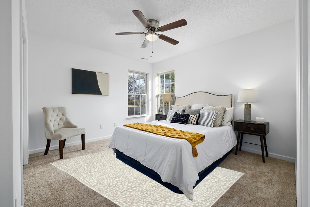 Cute rug ideas in White and Yellow Modern Bedroom