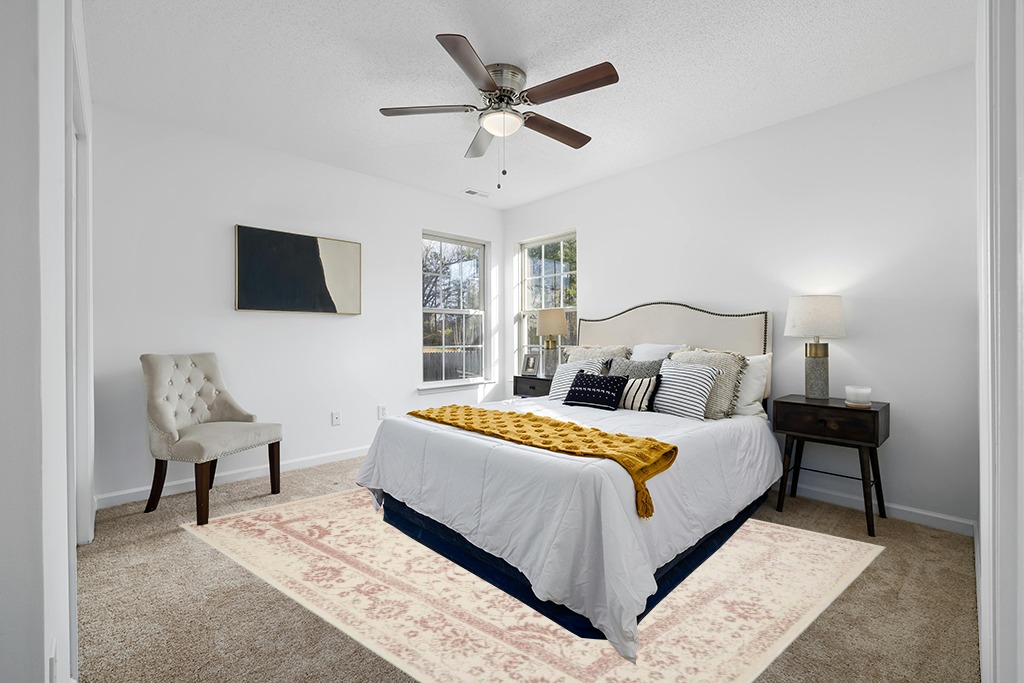 Oriental rug decorating ideas in White and Yellow Modern Bedroom