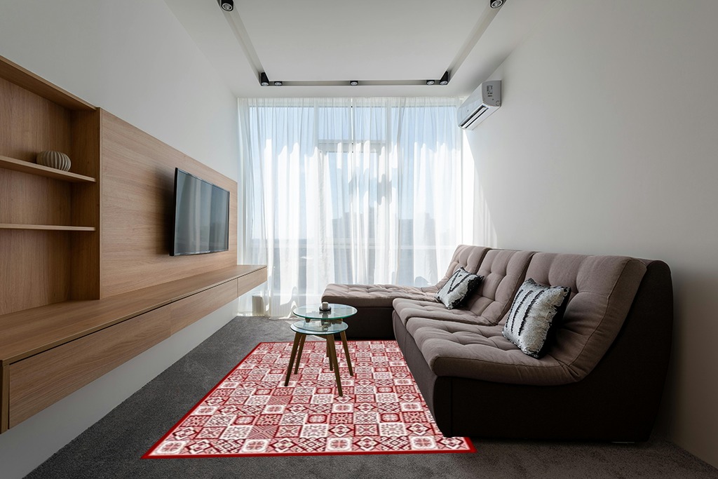 WondRg Christmas Area Rug 6x9 Red Snowflake Checkered Decorative Living Room Bedroom Throw Rug Washable Non Slip Soft Low Pile Large Carpet for Kitchen Entryway Dining Room Home Decor in Grey Living Room with Brown Couch