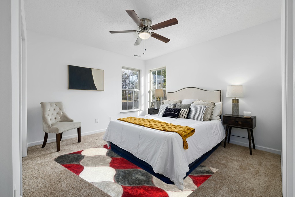 Modern bedroom rugs ideas in White and Yellow Modern Bedroom