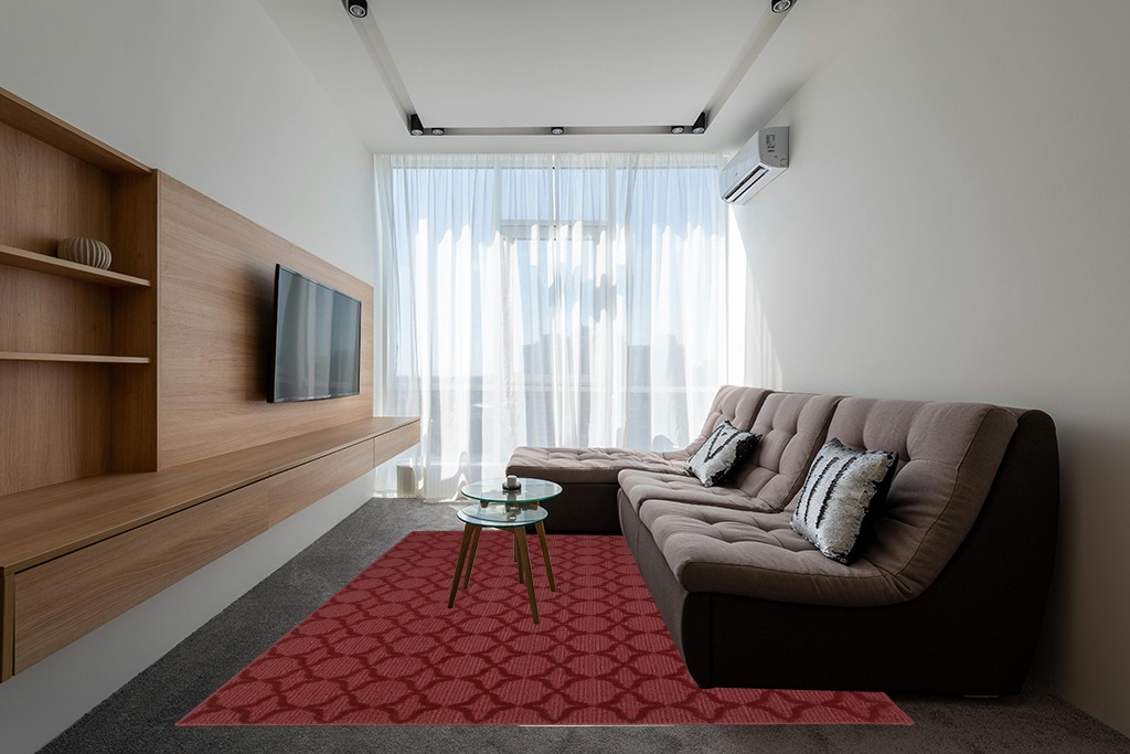 Garland Rug Sparta 8-Feet by 10-Feet Area Rug Chili Red in Grey Living Room with Brown Couch