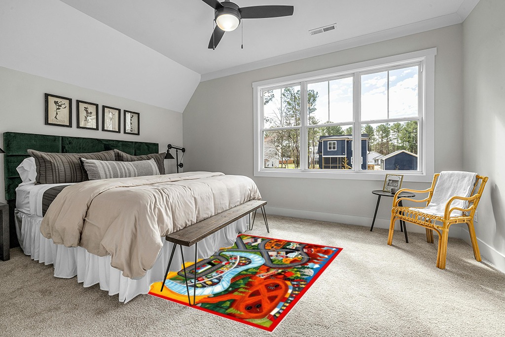 Rug ideas in Grey Traditional Bedroom with King Bed