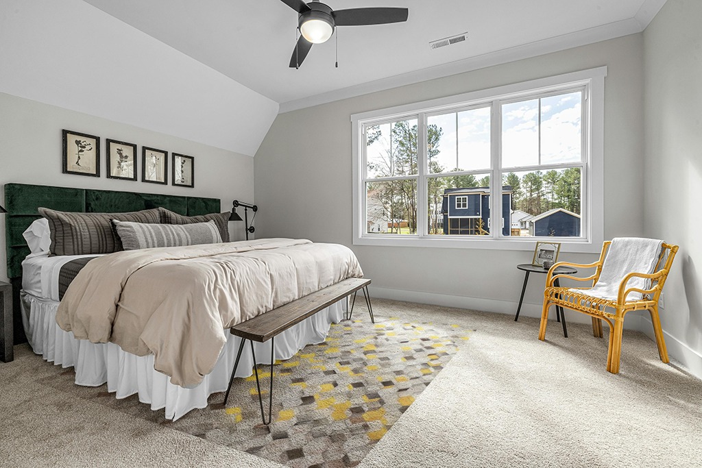 Yellow rug ideas in Grey Traditional Bedroom with King Bed