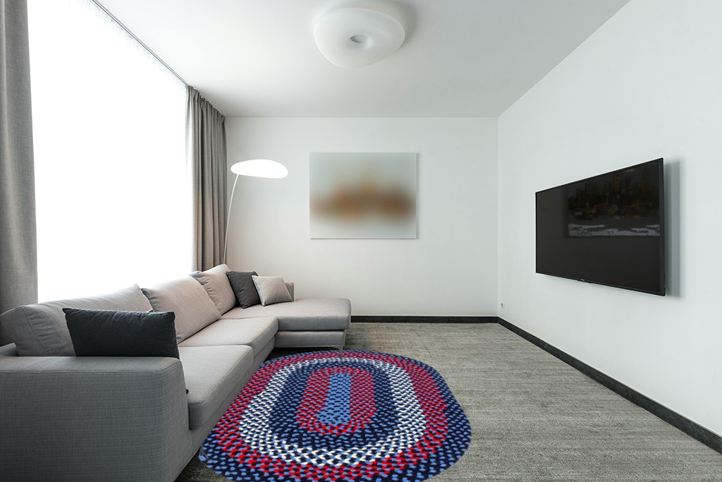 Blue rug ideas in Modern Living Room with Grey Couch