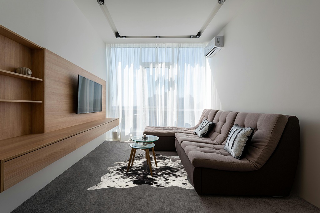 Faux fur rug ideas in Grey Living Room with Brown Couch