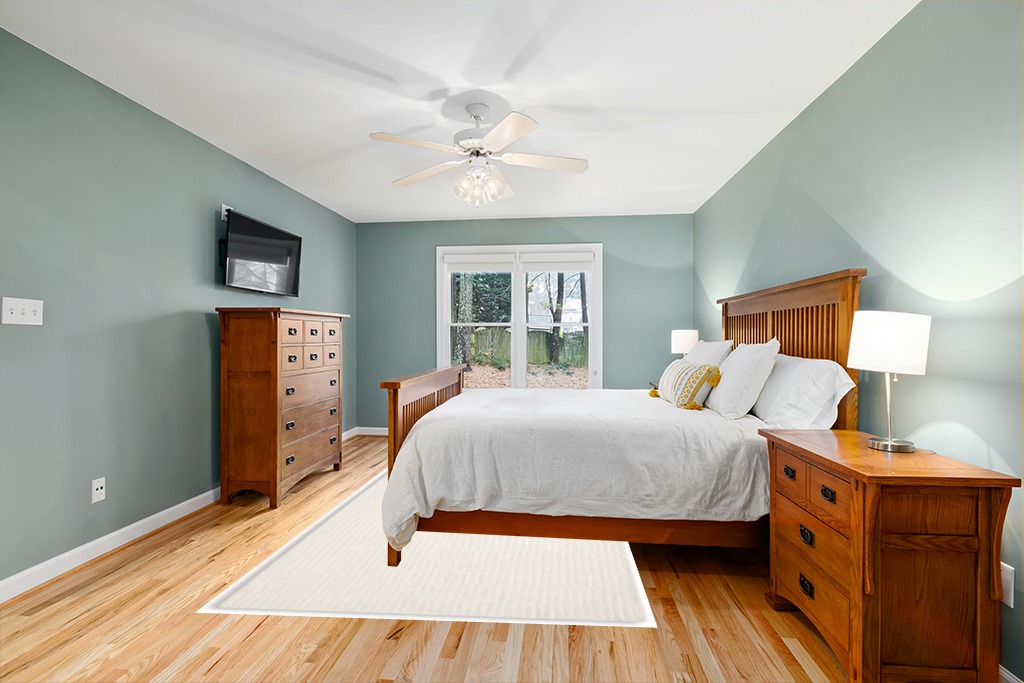 Rug ideas in Teal and Orange Wood Bedroom