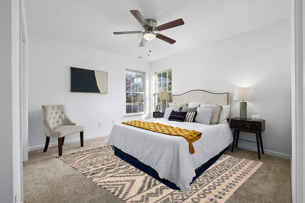 Grey room rug ideas in White and Yellow Modern Bedroom