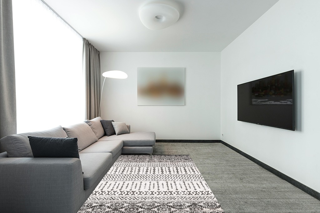 Art&Tuft 5x7 and 5x8, Black and Grey Rug in Modern Living Room with Grey Couch Room