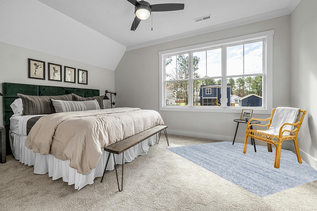 Haddan Handmade Tufted Blue Area Rug Highland Dunes Rug Size: Square 8' in Grey Traditional Bedroom with King Bed