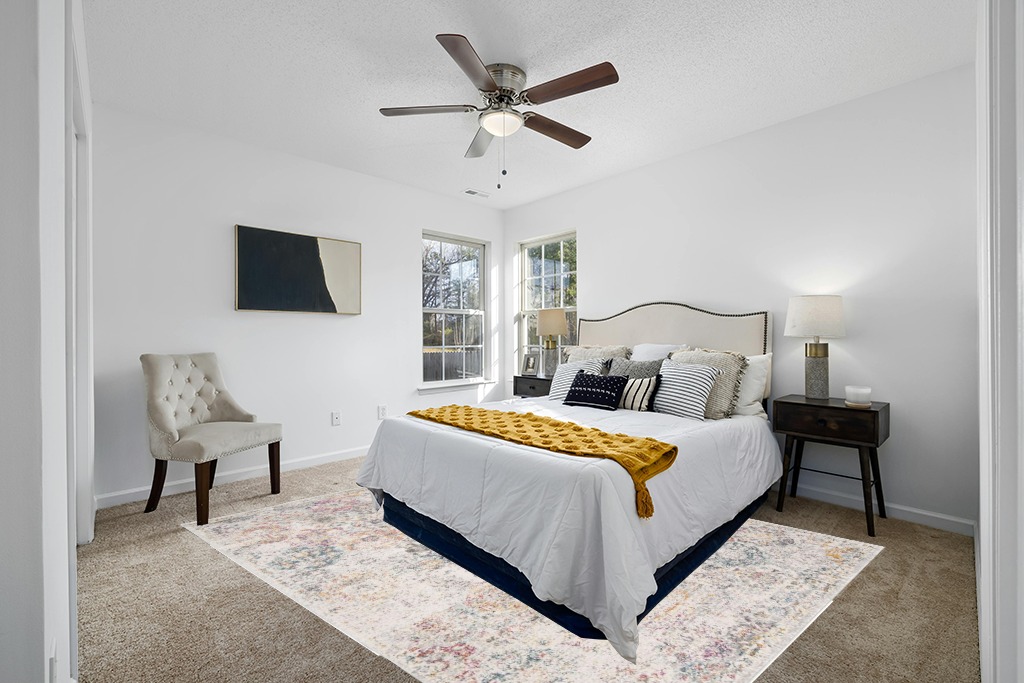 Grey room rug ideas in White and Yellow Modern Bedroom