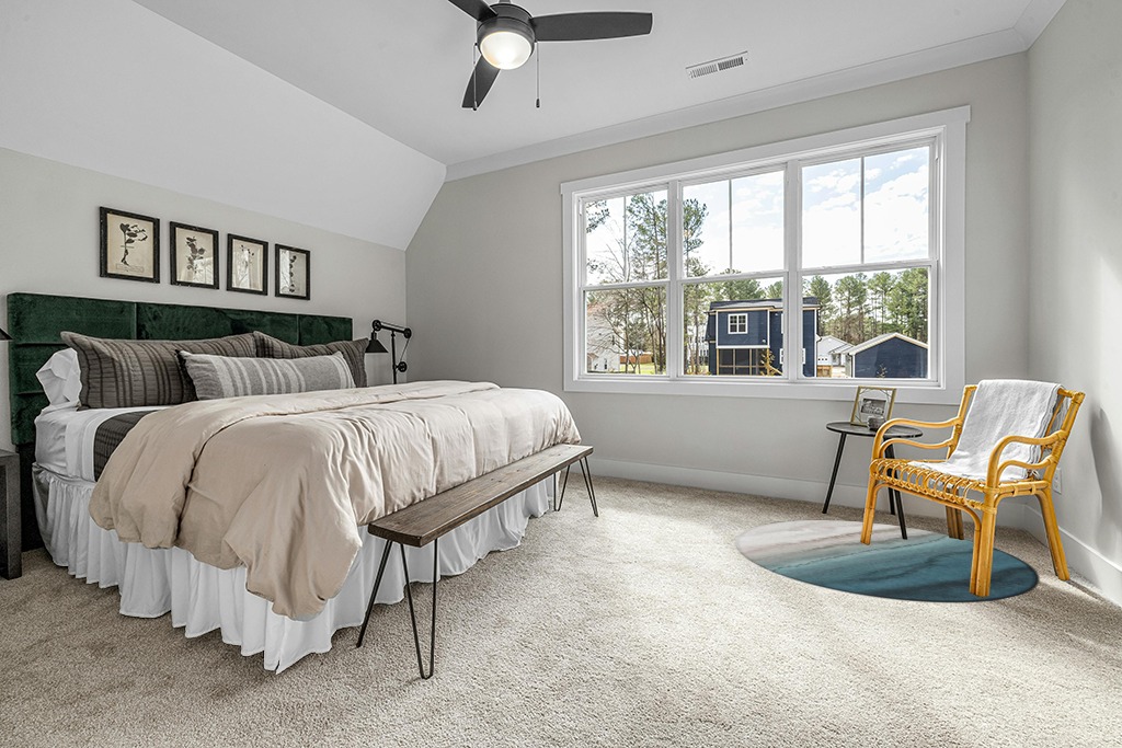 Round rug decorating ideas in Grey Traditional Bedroom with King Bed