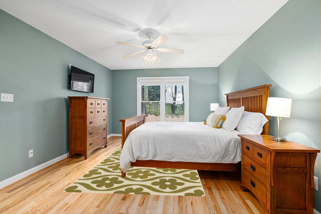Rug ideas in Teal and Orange Wood Bedroom
