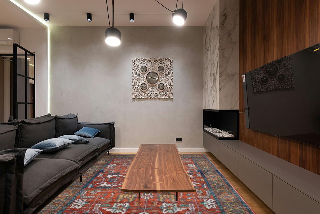 NEATIIP Washable Bohemian 8x10 Area Rug, Suitable for Bathroom for Bedroom Living Room Kitchen Outdoor The Boho Printed Area Rugs, Non-Slip Backing Washable Rug Red/Blue in Dark Wood Living Room with Black Couch