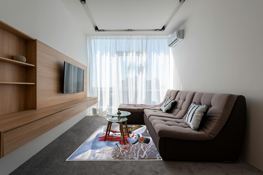 Christmas rug ideas in Grey Living Room with Brown Couch