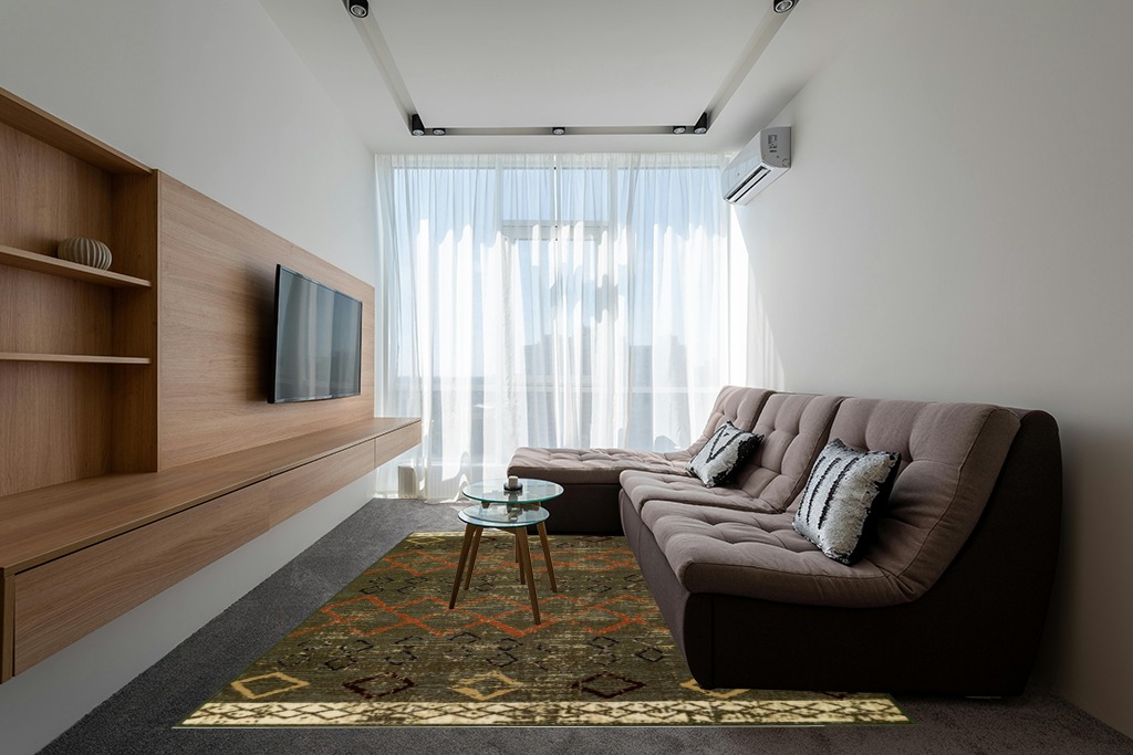 Boho rug ideas in Grey Living Room with Brown Couch