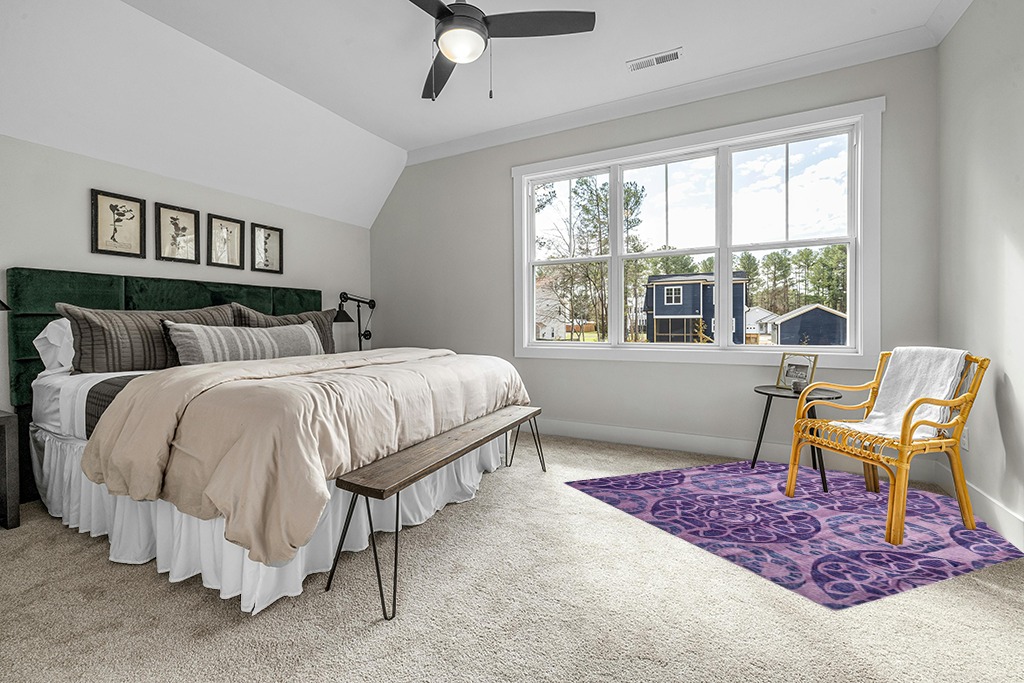 SAFAVIEH Wyndham Collection 7' Square Purple WYD376J Handmade Modern Premium Wool Area Rug in Grey Traditional Bedroom with King Bed