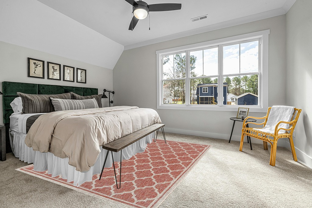 Grey room rug ideas in Grey Traditional Bedroom with King Bed