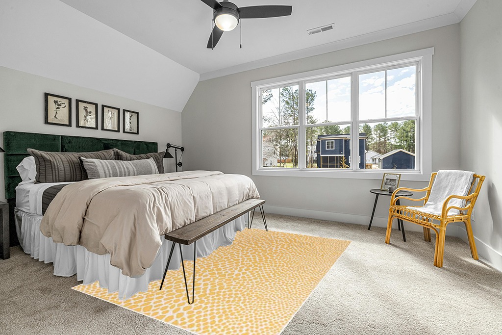 Yellow rug ideas in Grey Traditional Bedroom with King Bed