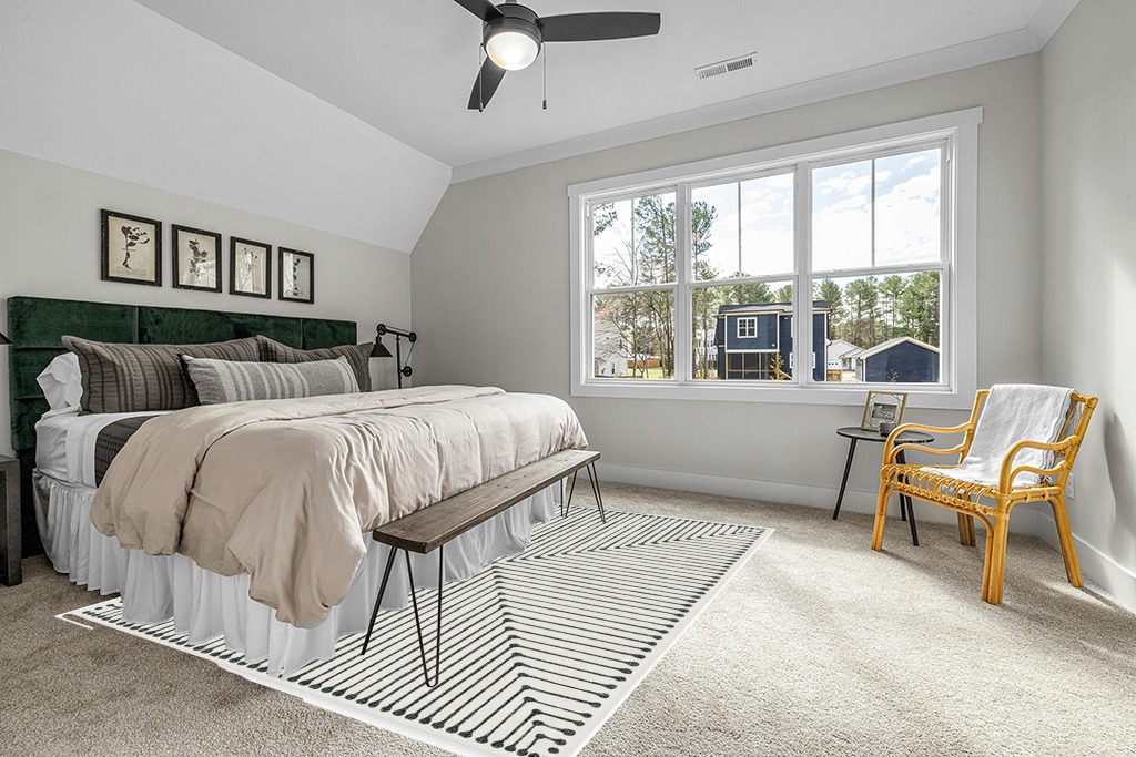 Grey bedroom rug ideas in Grey Traditional Bedroom with King Bed