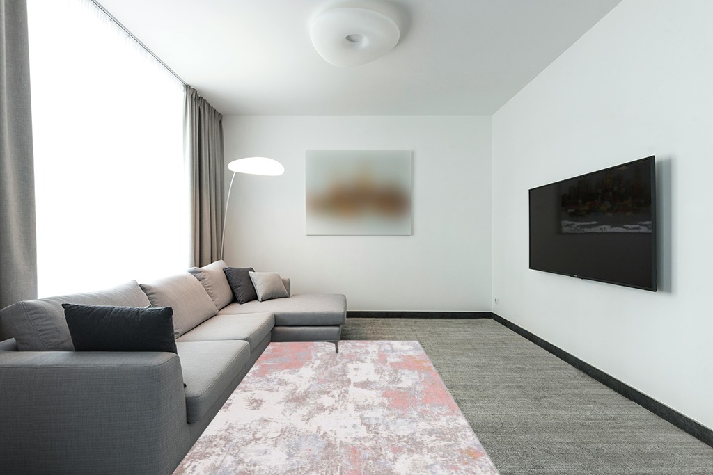 Cute rug ideas in Modern Living Room with Grey Couch