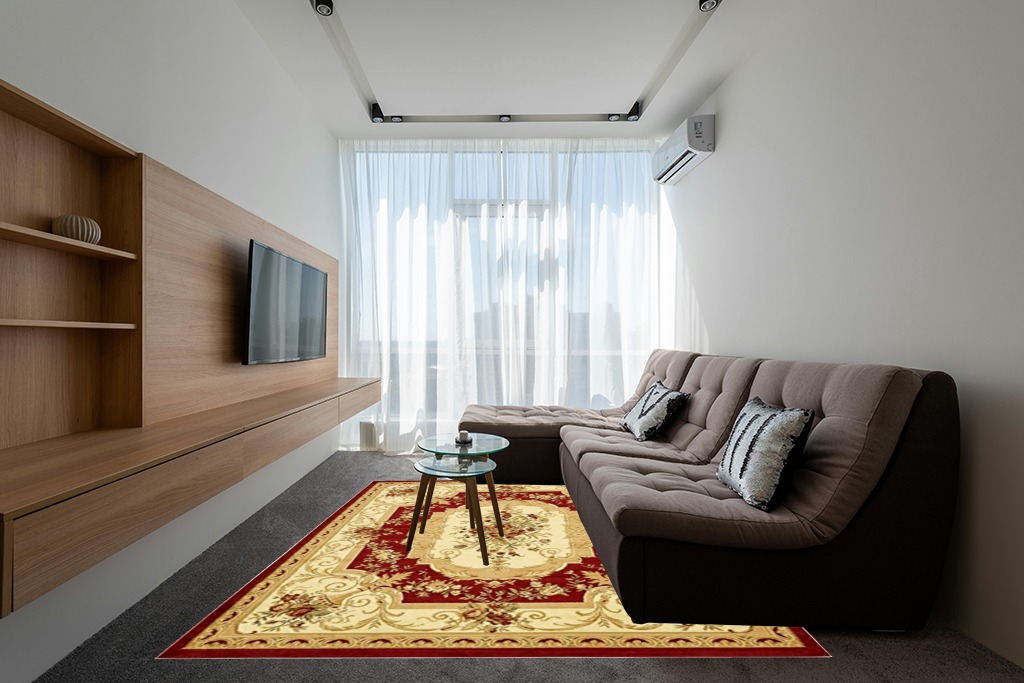 Unique Loom Versailles Collection Traditional Classic Floral Motif Area Rug (8' 0 x 10' 0 Rectangular, Burgundy/ Ivory) in Grey Living Room with Brown Couch