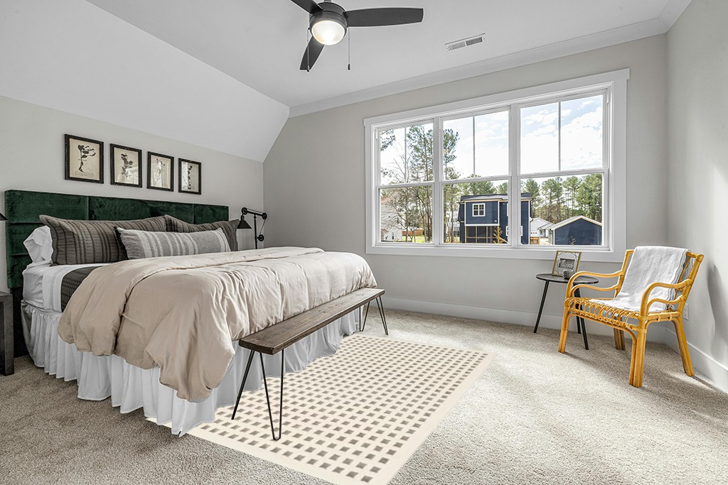 nuLOOM 5' x 8' SuperiorWash Indoor Area Rug, 100% Recycled PET, Machine Washable, Oeko-TEX Certified, Medium Pile, Pet-Friendly, Daleyza Checkered Cream in Grey Traditional Bedroom with King Bed