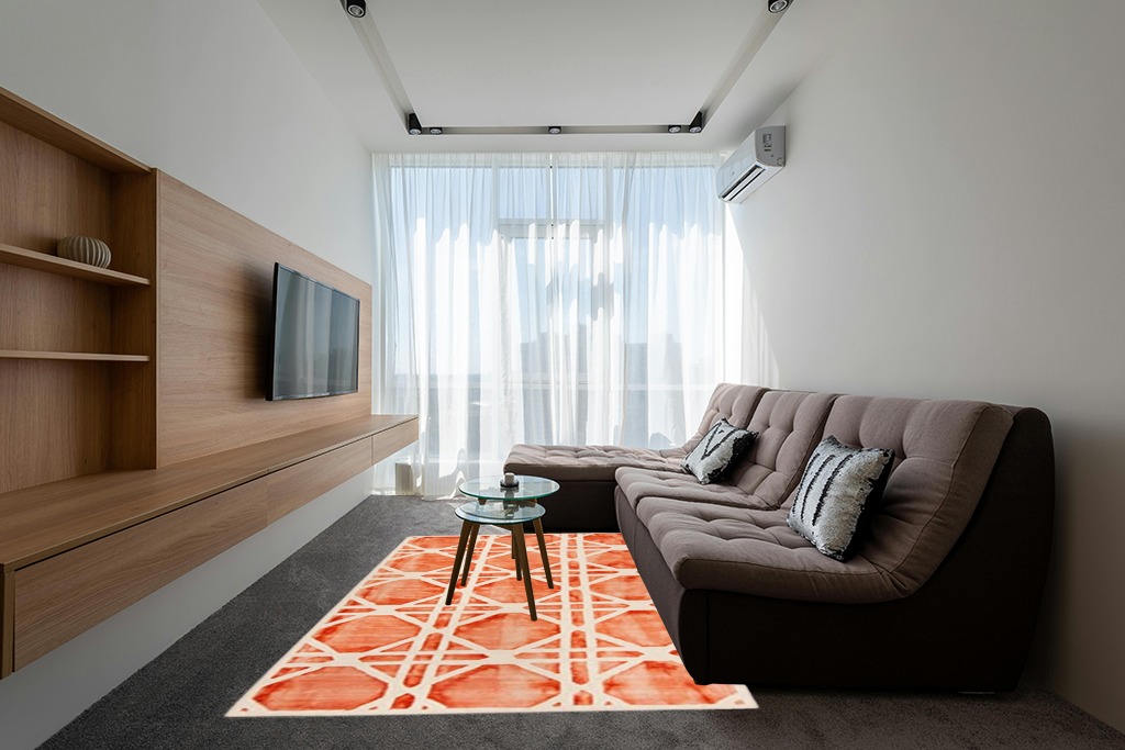 SAFAVIEH Dip Dye Collection 6' x 9' Ivory/Orange DDY721P Handmade Geometric Watercolor Premium Wool Living Room Dining Bedroom Area Rug in Grey Living Room with Brown Couch