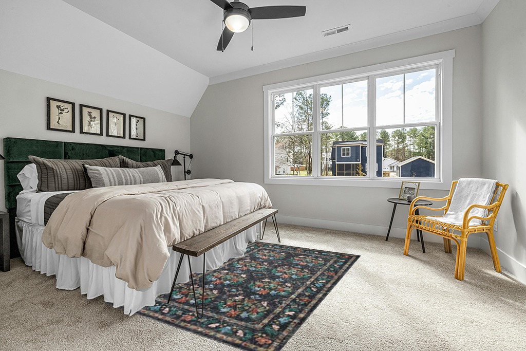 Loloi Rifle Paper Co. x Courtyard Charcoal 5'-0" x 7'-6" Area Rug in Grey Traditional Bedroom with King Bed