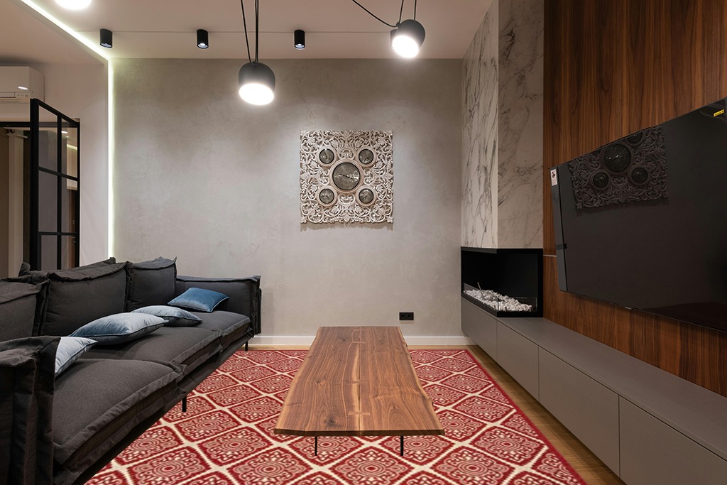SAFAVIEH Linden Collection 8' x 10' Red/Cream LND132Q Trellis Indoor/ Outdoor Non-Shedding Easy scrubbing Patio Backyard Porch Deck Mudroom Area-Rug in Dark Wood Living Room with Black Couch