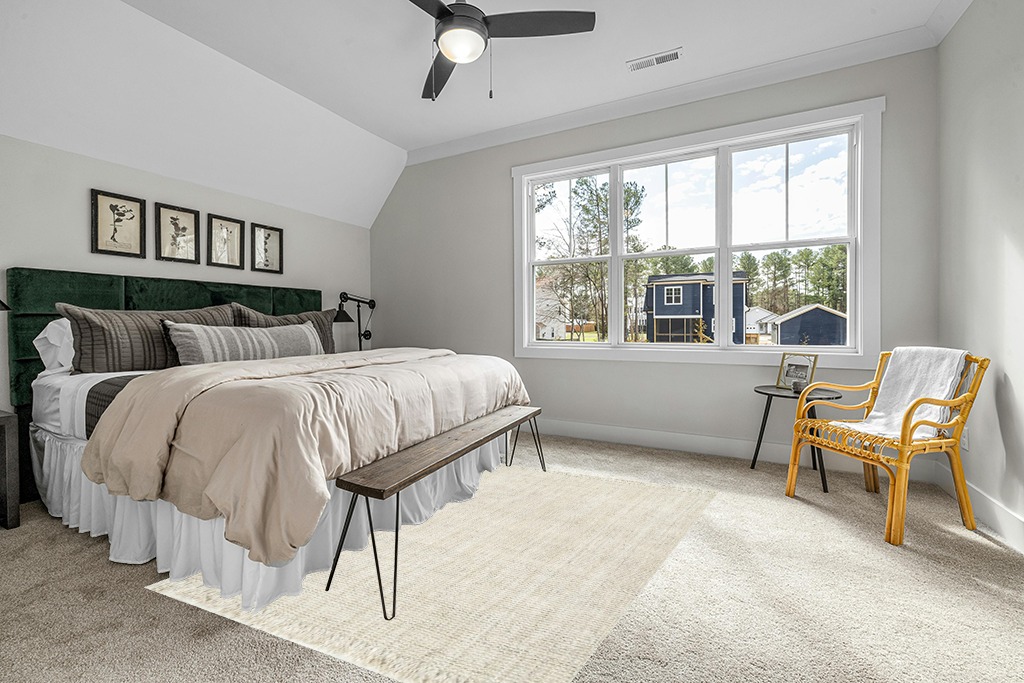 Rug on carpet bedroom ideas in Grey Traditional Bedroom with King Bed